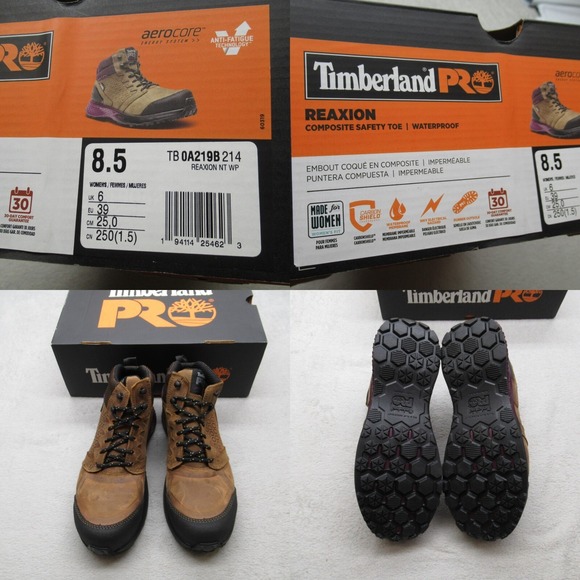 Timberland PRO Work Boots Womens 8.5 Brown‎ Reaxion Waterproof Composite Toe NEW - Picture 1 of 16